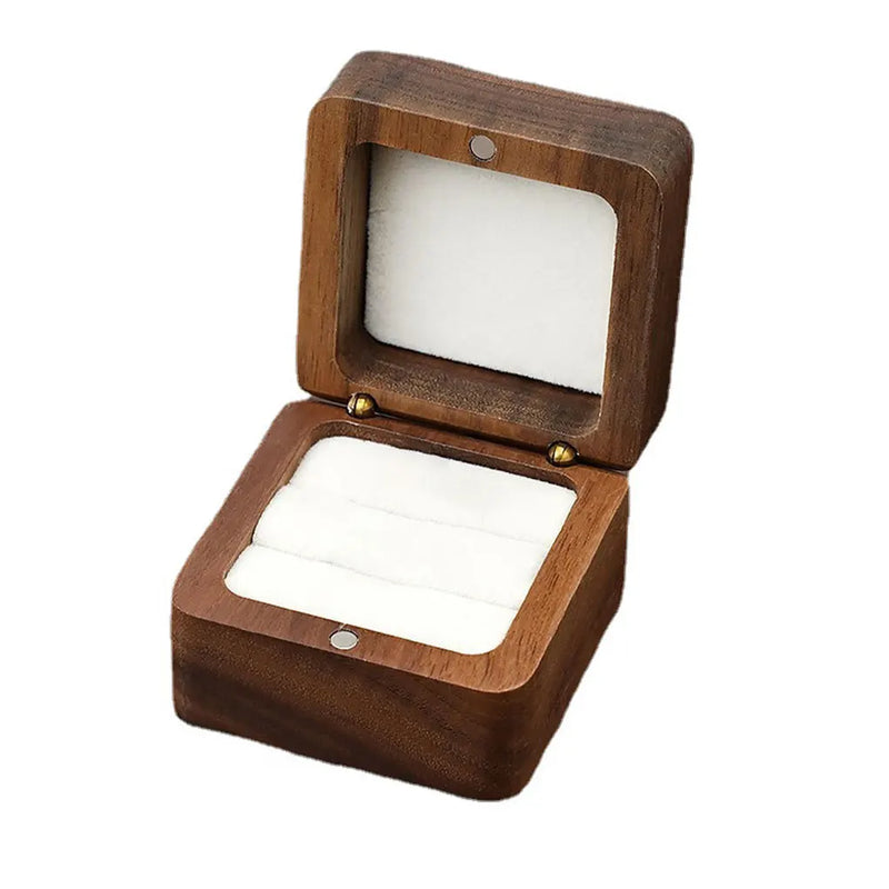 Wood Square Jewelry Box with Lid Double Slot