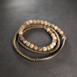 Wood Stone Metallic Brass Bracelet Row Jewelry For Men Women