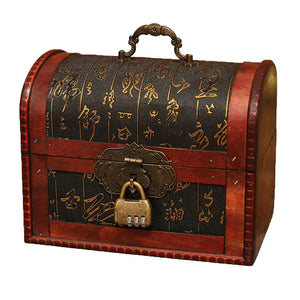 Wooden Treasure Chest with Metal Lock Storage Box