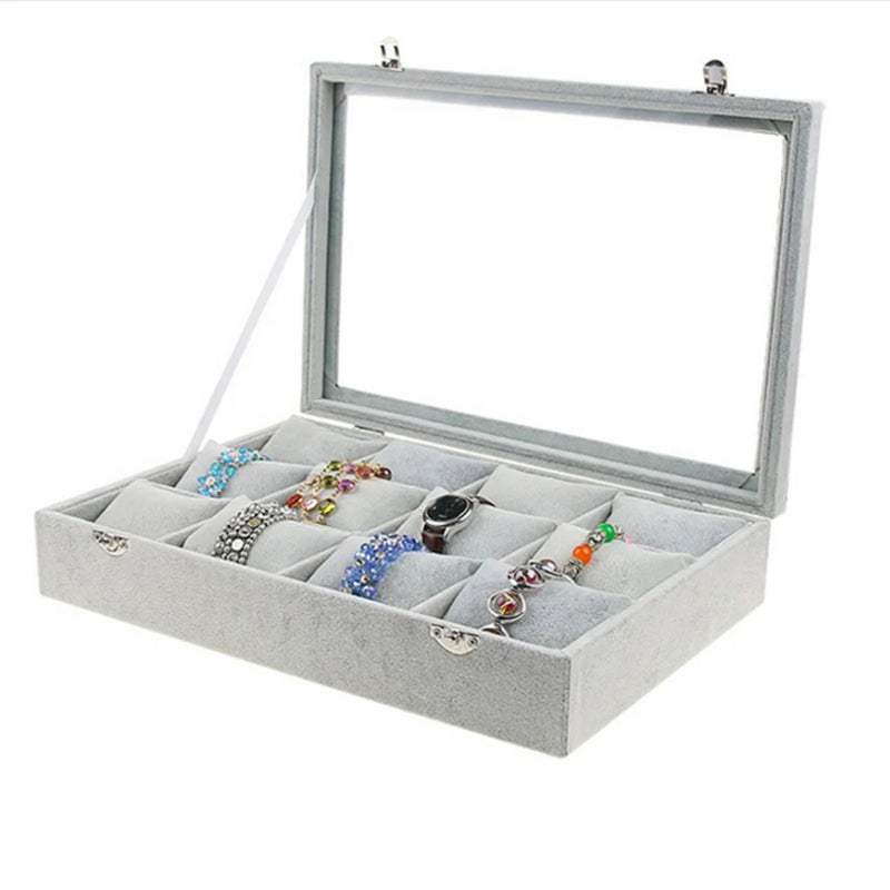 Wood/Velvet Case 12 Dividers Earring Watch Storage