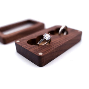 Wood Wedding Double Ring Box Lover Heart Casket Jewelry Organizer