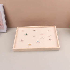 Wooden 100 Grids Rings Tray Jewelry Showcase Organizer Display