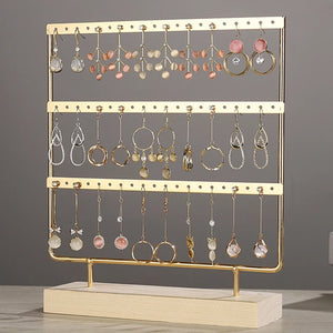 Wooden Base Metal Racks Earrings Display Stand Organizer