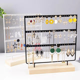 Wooden Base Metal Racks Earrings Display Stand Organizer