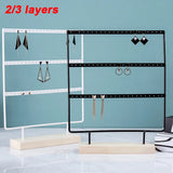 Wooden Base Metal Racks Earrings Display Stand Organizer