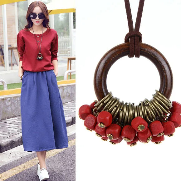 Bohemian Wooden Bead Necklace for Women