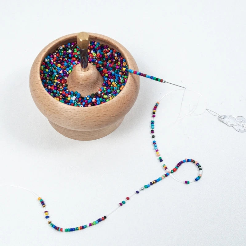 Wooden Bead Spinner with 2 Needles Beading Bowl DIY Bracelets Jewelry Making