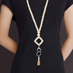 Beaded Chains Rattan Weaving Tassel Necklaces for Women