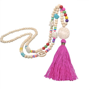 Wooden Beads Tassel Long Necklace Bohemian Summer Beach Dress Accessory