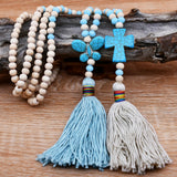 Wooden Beads Tassel Long Necklace Bohemian Summer Beach Dress Accessory