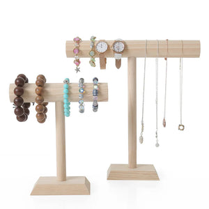 Wooden T-Shaped Jewelry Display Stand for Necklaces and Bracelets