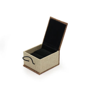Wooden Buckle Linen Jewelry Box with Plush Card Slot