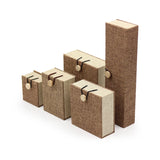 Wooden Buckle Linen Jewelry Box with Plush Card Slot