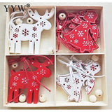Christmas Tree Pendants Hand Drawn Wooden Ornaments DIY Decorations