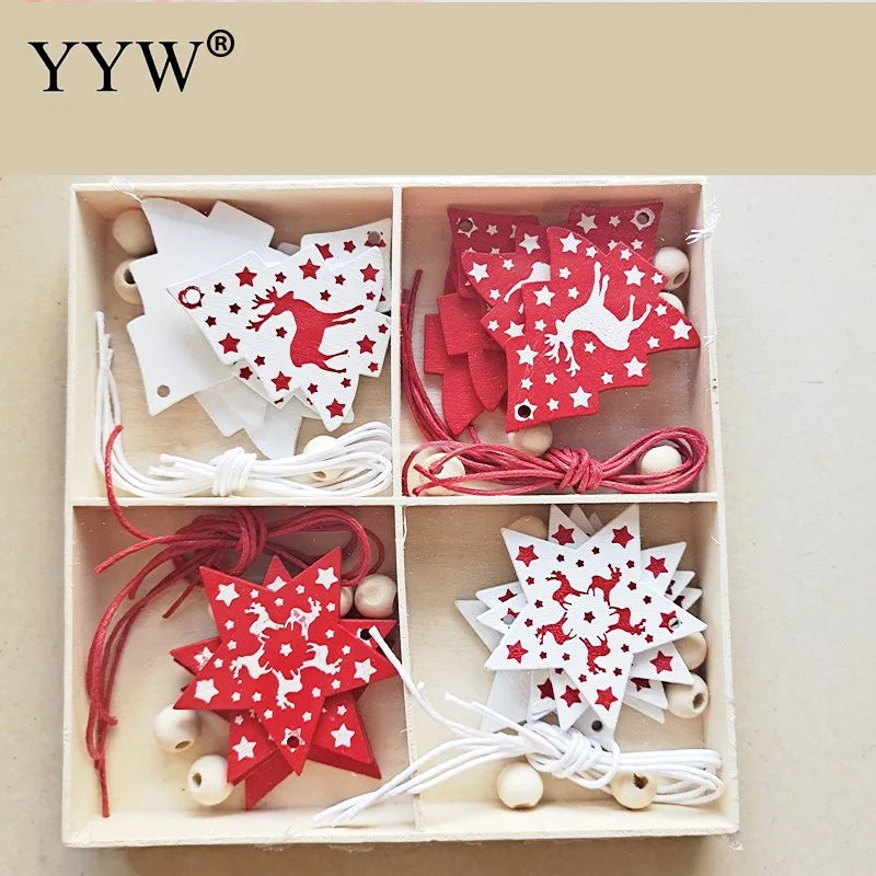 Christmas Tree Pendants Hand Drawn Wooden Ornaments DIY Decorations