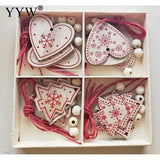 Christmas Tree Pendants Hand Drawn Wooden Ornaments DIY Decorations
