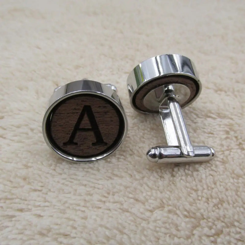 Wooden Initial Cufflink A-Z Wood Cuff Link For Business Wedding Shirts