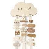 Wooden Cloud Hair Clips Holder Organizer Wall Baby Girl Hairpin Storage