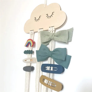 Wooden Cloud Ornaments Hair Clips Holder Princess Girls Hairpins Organizer