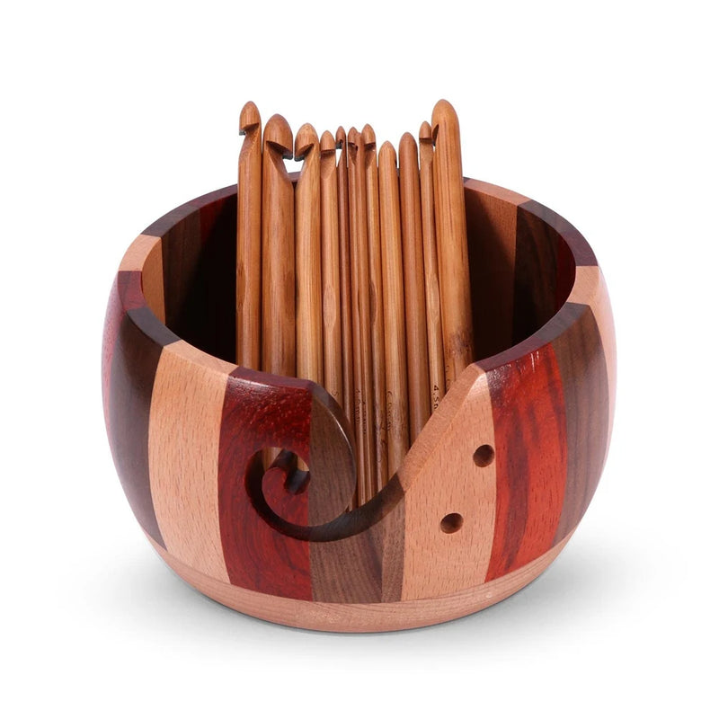 Wooden Crochet Hook and Storage Bowl Set with 12Pcs Crochet Hook
