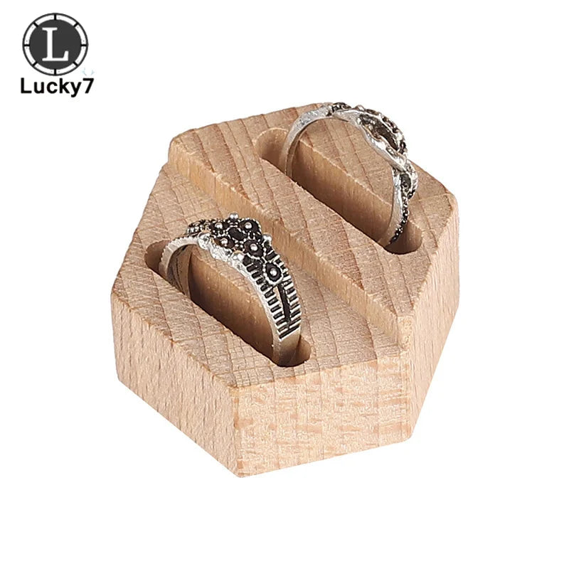 Wooden Double Ring Display Stand Jewelry Holder with Organza Packaging