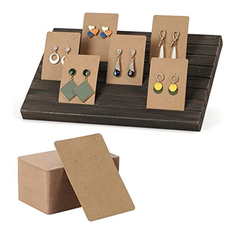 Wooden Earring Display Holder with 100pcs Earring Cardboard