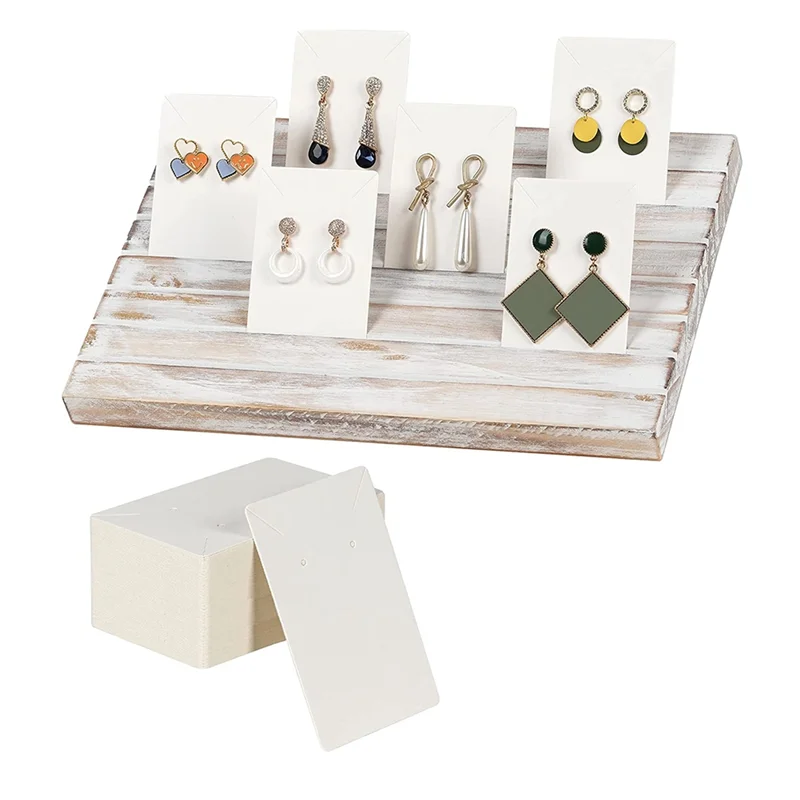 Wooden Earring Display Holder, Jewelry Organizer with 100 Earring Cards