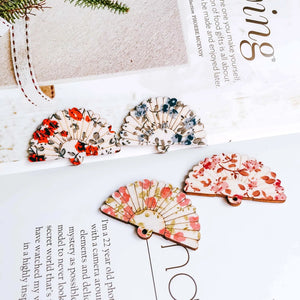 Wooden Fan Shape Eardrop Multicolor Pendant Earring Necklace Charms 12pcs