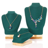 Wooden Green Necklace Bracelets Earrings Set Display Stand Jewelry Holder