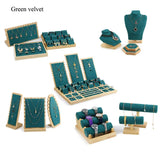 Wooden Green Necklace Bracelets Earrings Set Display Stand Jewelry Holder