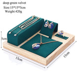 Wooden Green Necklace Bracelets Earrings Set Display Stand Jewelry Holder