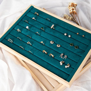 Wooden Green Velvet Necklace Organizer Bracelet Stand