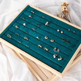 Wooden Green Velvet Necklace Organizer Bracelet Stand