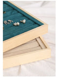 Wooden Green Velvet Necklace Organizer Bracelet Stand