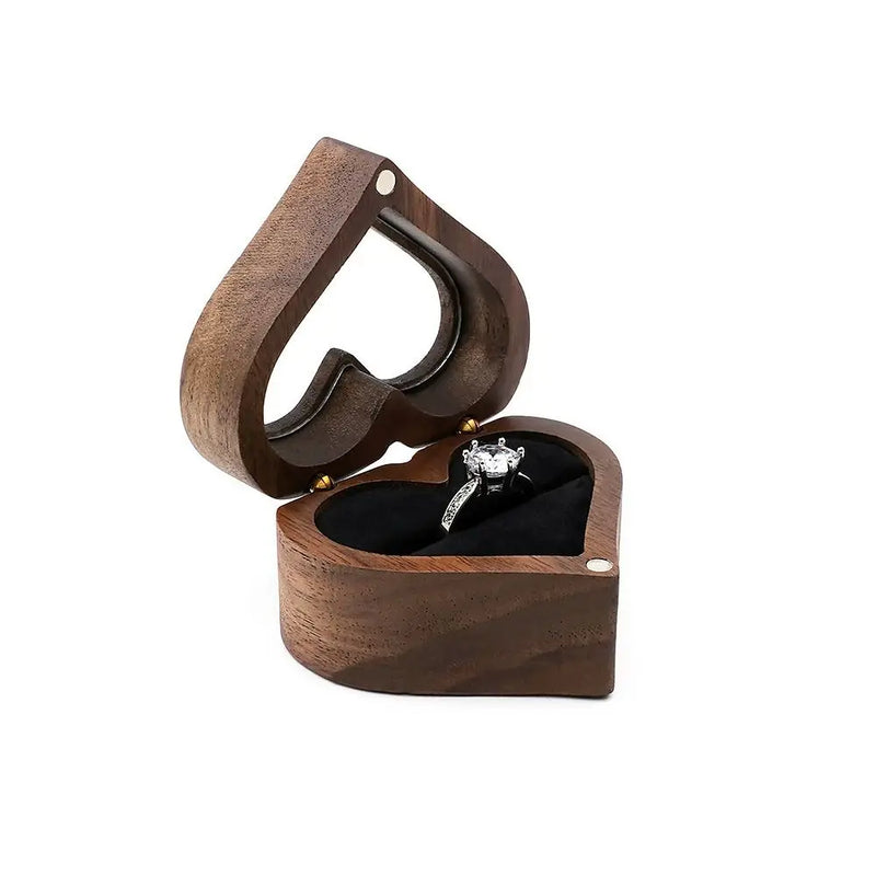 Heart Shape Wooden Jewelry Box Earring Ring Display Case