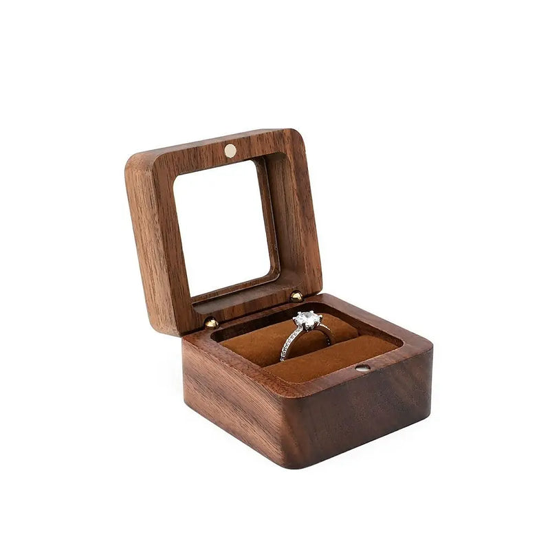Wooden Jewelry Box Ring Engagement Wedding Couples Ring Storage