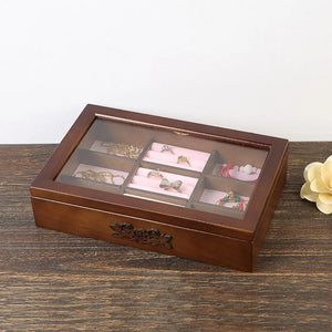 Wooden Jewelry Box Showcase Watch Earring Storage Organizer