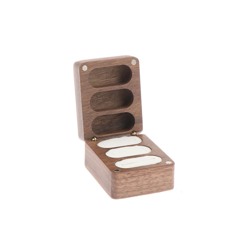 Vintage Wooden Jewelry Box Wedding Ring Earring Travel Storage Case