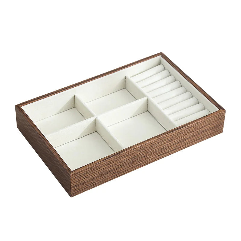 Wooden Jewelry Box with Clear Lid Display Drawer Tray Storage