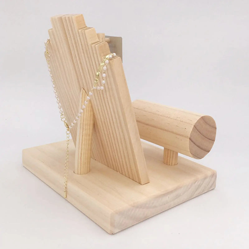 Wooden T-Bar Jewelry Display Stand Home Decor Organizer