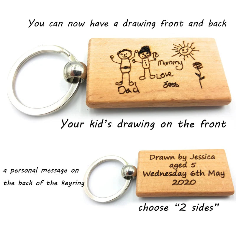 Personalized Wooden Keychain Kids' Graffiti Painting Custom Engraving