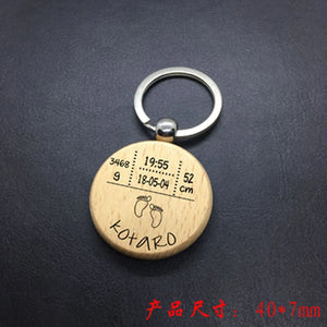 Personalized Baby Stats Wooden Keychain - Engraved Newborn Baby Data