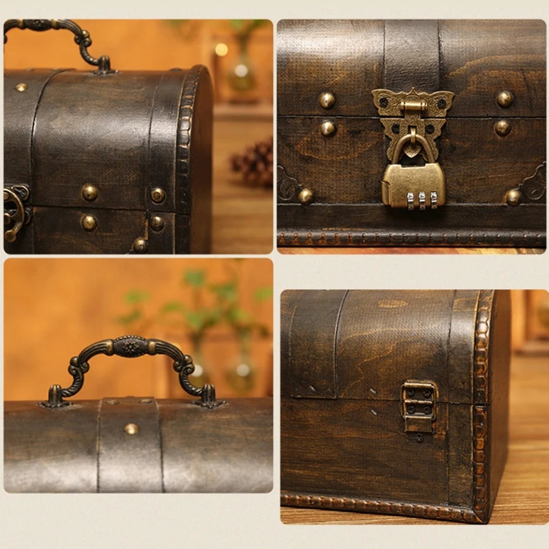 Vintage Pirate Jewelry Storage Box Wooden Organizer