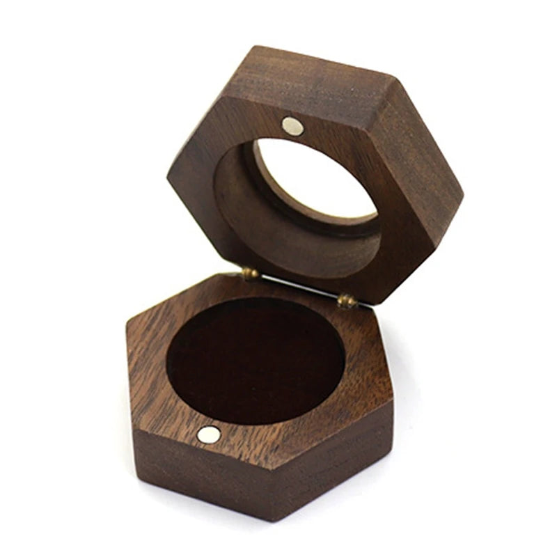 Wooden Ring Box with Velvet Lining Single Ring Storage Chest