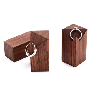 Wooden Ring Holder Walnut Wood & Brass Stand Perfect Gift Men Women Engagement