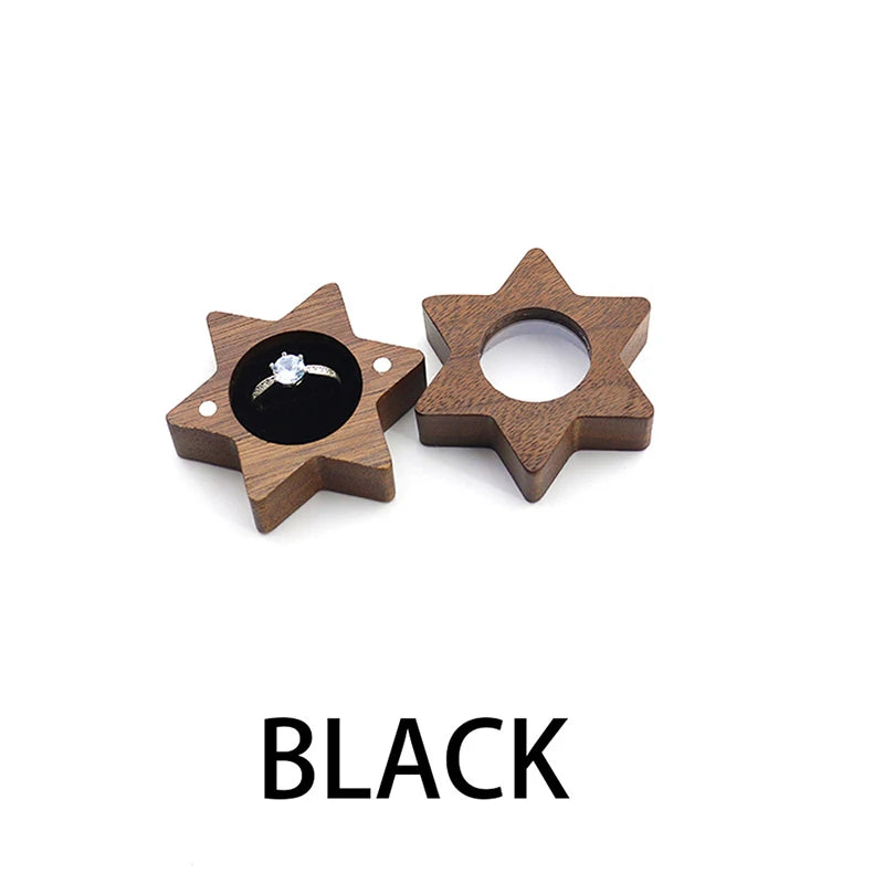 Wooden Star Shape Jewelry Ring Storage Box Earrings Retro Container