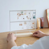 Wooden Steel Earrings Jewelry Display Stand Holder White/Black