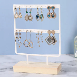 Wooden Steel Earrings Jewelry Display Stand Holder White/Black
