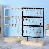 Wooden Steel Earrings Jewelry Display Stand Holder White/Black