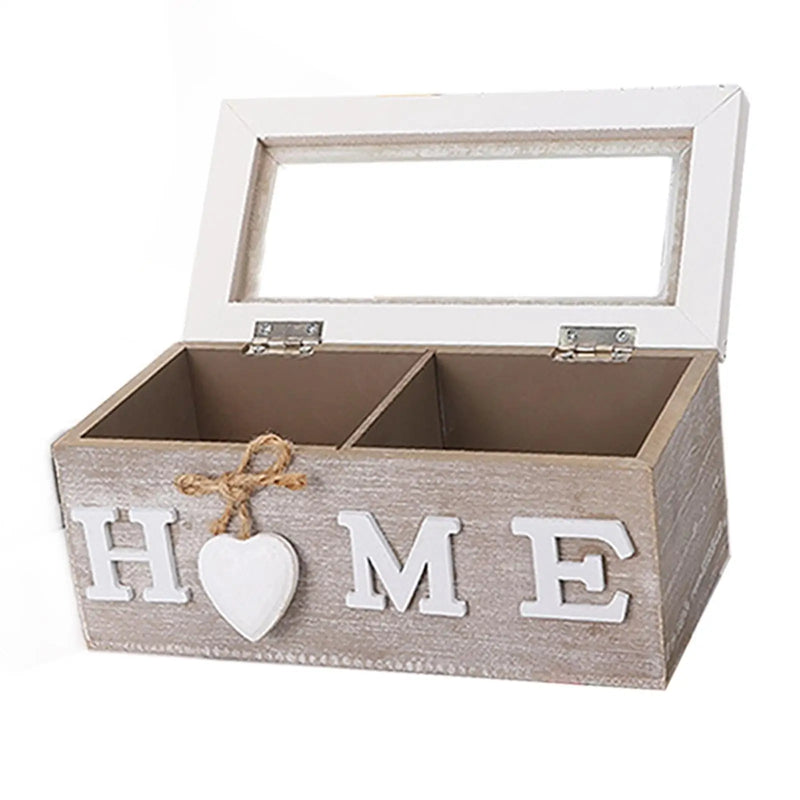 Wooden Tea Box with Lid Tea Bag Holder Organizer for Assorted Teas